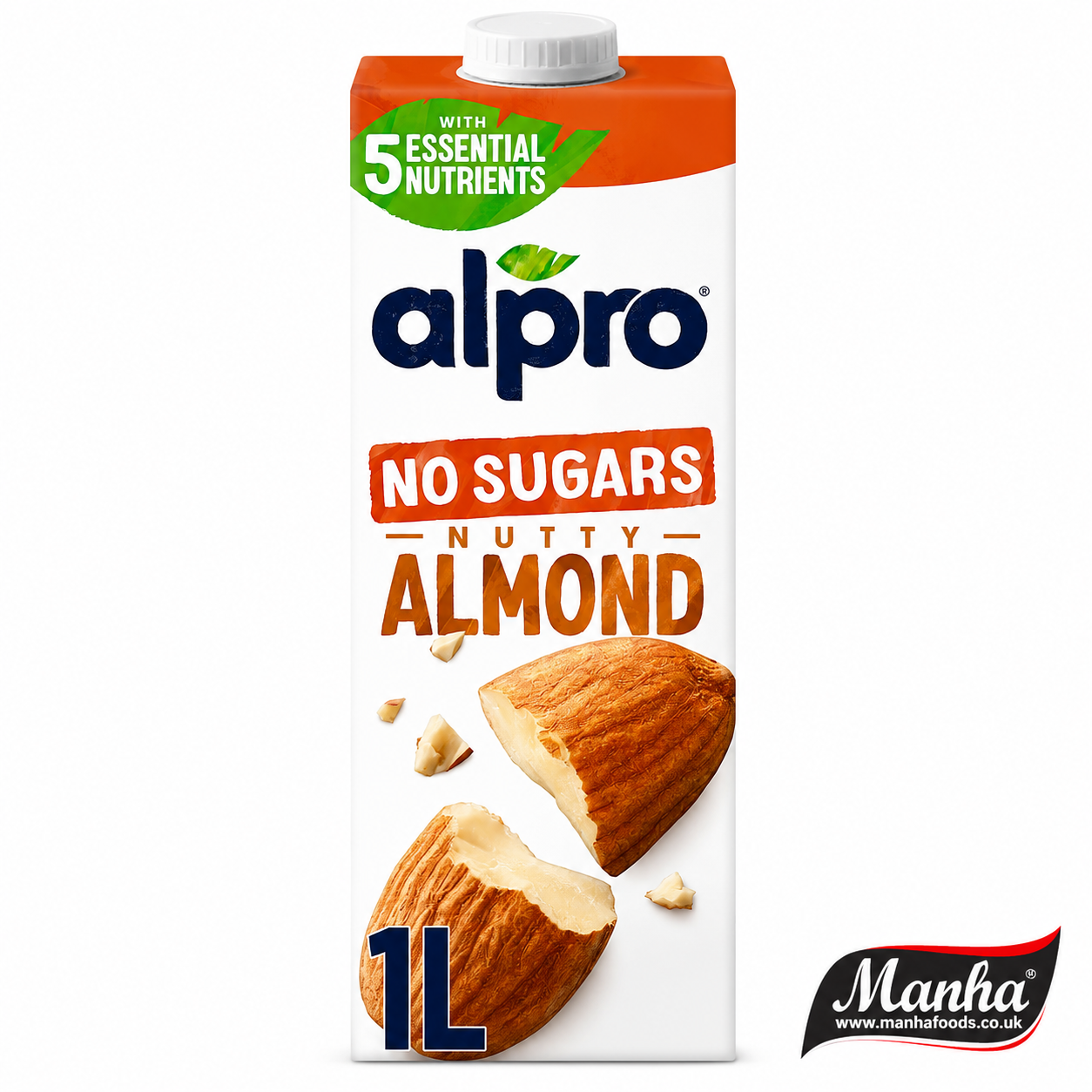 Alpro No Sugars Nutty Almond Drink 1L | Dairy Free Plant-Based Almond Milk | Unsweetened Vegan Drink