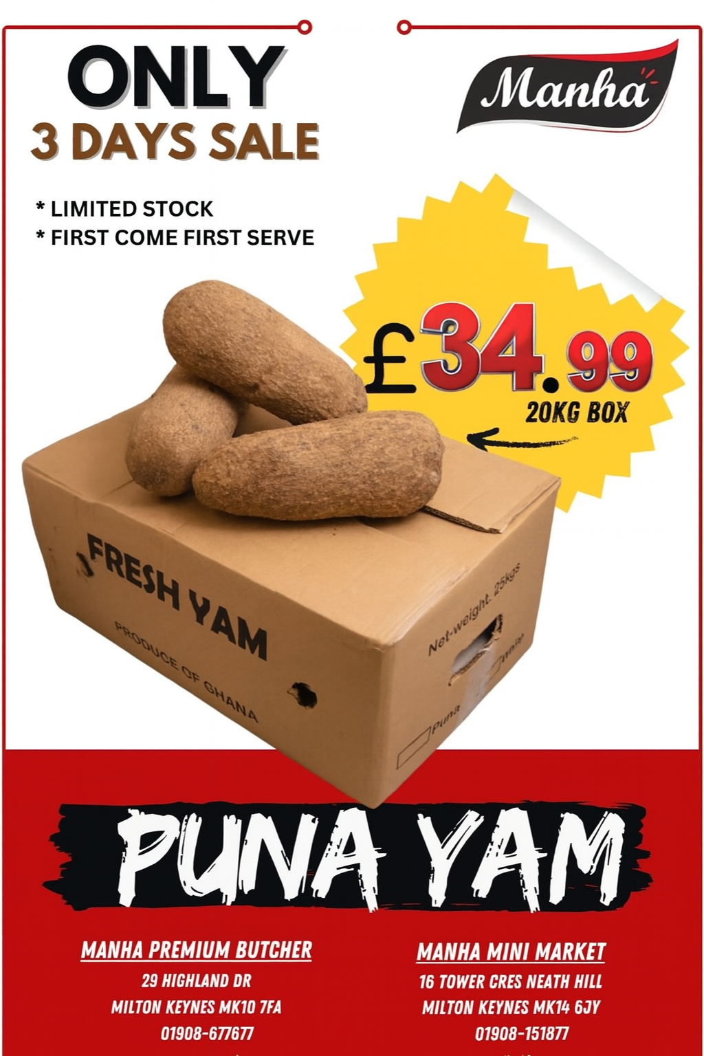 Yam ( Puna ) 3 days sales only on box