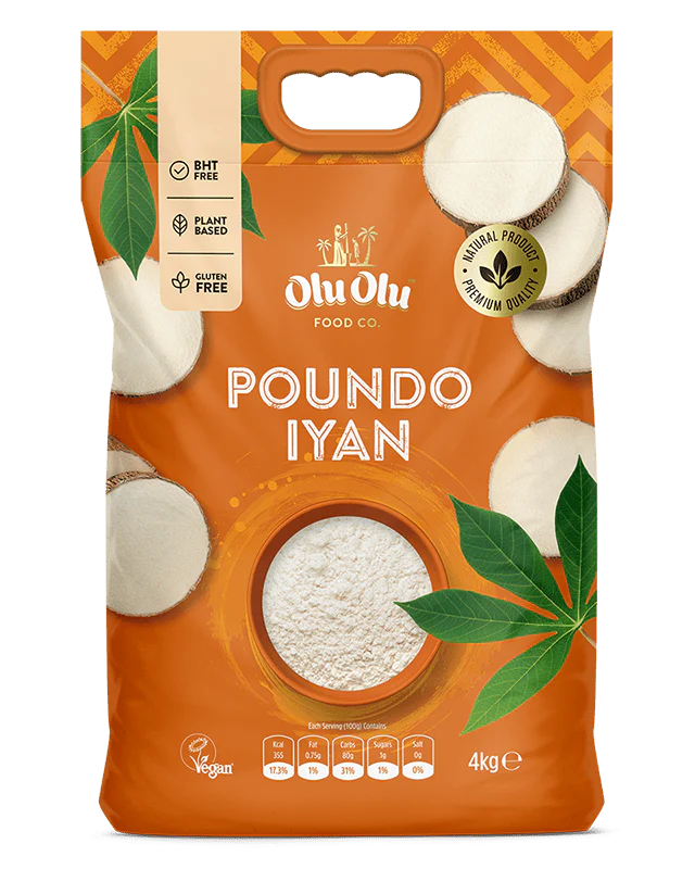 Nigerian pounded yam, Olu Olu pounded yam, African food UK, yam flour 4kg, egusi soup companion, authentic African grocery, West African staple, fufu alternative, swallow food Nigeria, yam flour for soup