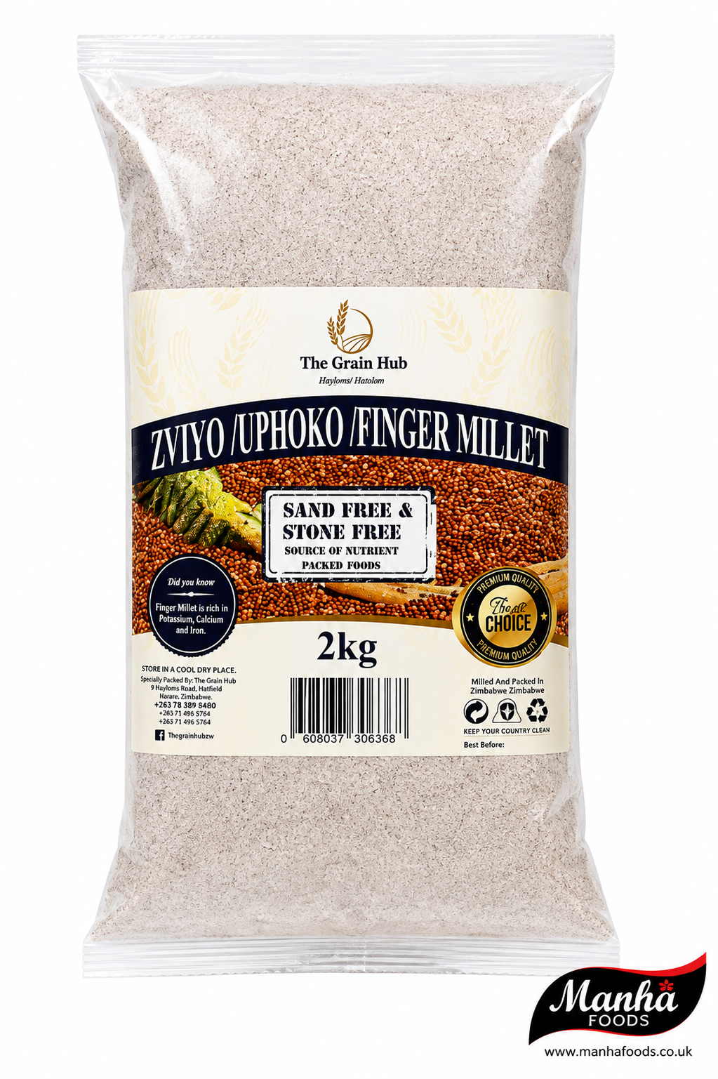 The Grain Hub Finger Millet Flour (Zviyo / Uphoko) 2kg | Premium Finger Millet Meal
