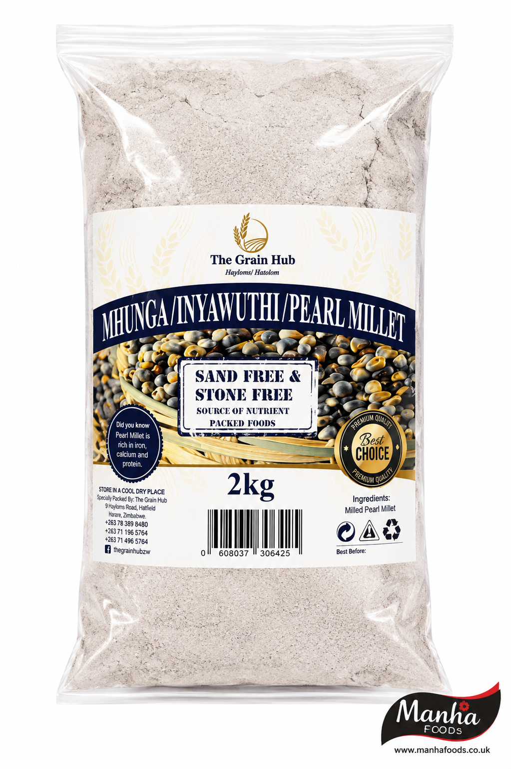 The Grain Hub Pearl Millet Flour (Mhunga / Inyawuthi) 2kg | Premium Pearl Millet Meal