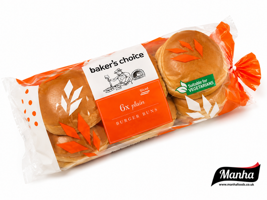 Baker's Choice 6 Plain Burger Buns – Soft Sliced Burger Rolls