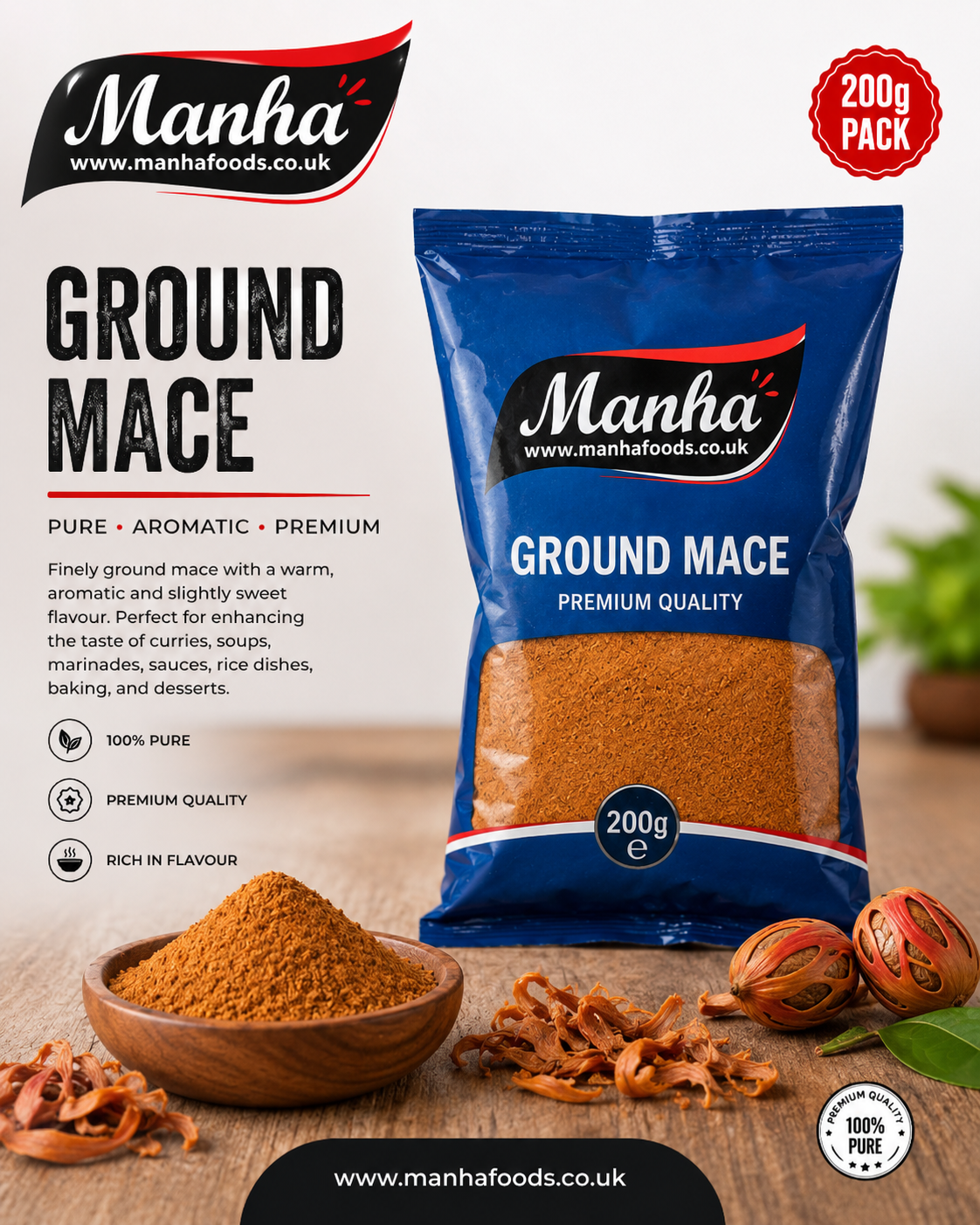 Manha Ground Mace | Premium Ground Mace Spice | 200g, 500g, 1kg, 5kg & 25kg