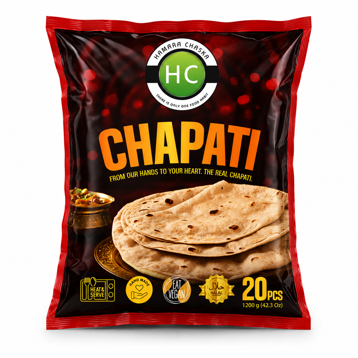 HC Chapati 20 Pieces (1.2kg) | Authentic Halal Frozen Chapati | Vegan Friendly