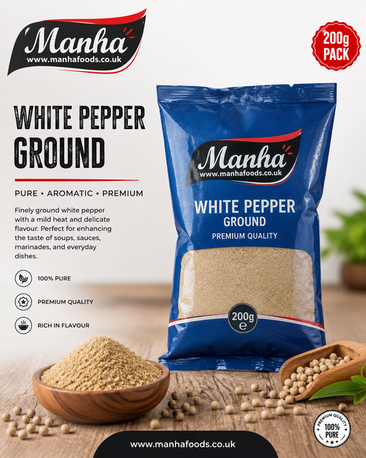 Manha Ground White Pepper | Premium Finely Ground White Pepper | 200g, 500g, 1kg, 5kg & 25kg