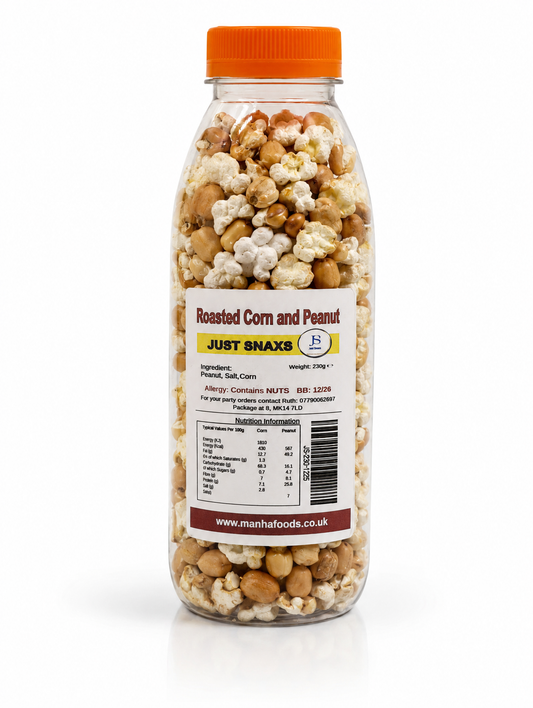 Roasted Corn & Peanut Snack Mix 230g – Crunchy African Snack | Just Snax Roasted Groundnuts & Corn