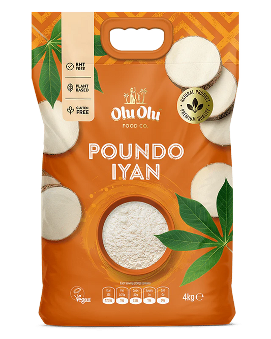 Nigerian pounded yam, Olu Olu pounded yam, African food UK, yam flour 4kg, egusi soup companion, authentic African grocery, West African staple, fufu alternative, swallow food Nigeria, yam flour for soup